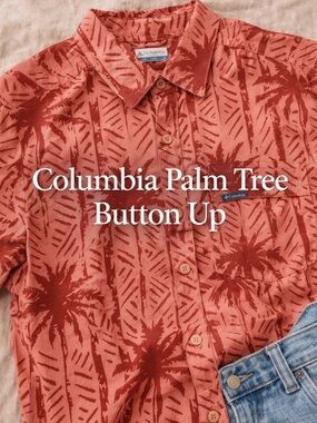 Columbia PFG Tropical Palm Button Up Shirt Outdoor Lightweight Modal Blend